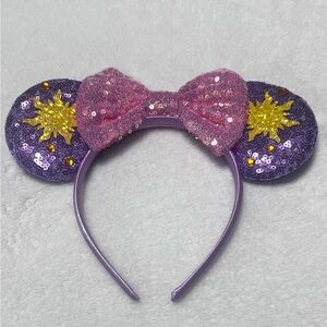 Children’s/Kids Purple Mouse Ears with Pink Bow Headband Sequins Design